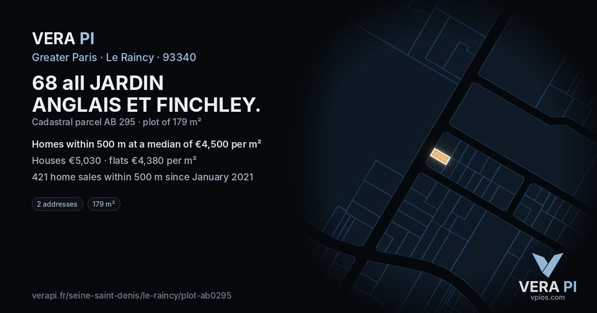 68 all JARDIN ANGLAIS ET FINCHLEY, Le Raincy at night – the plot lit, the parcels around coloured by the prices near them