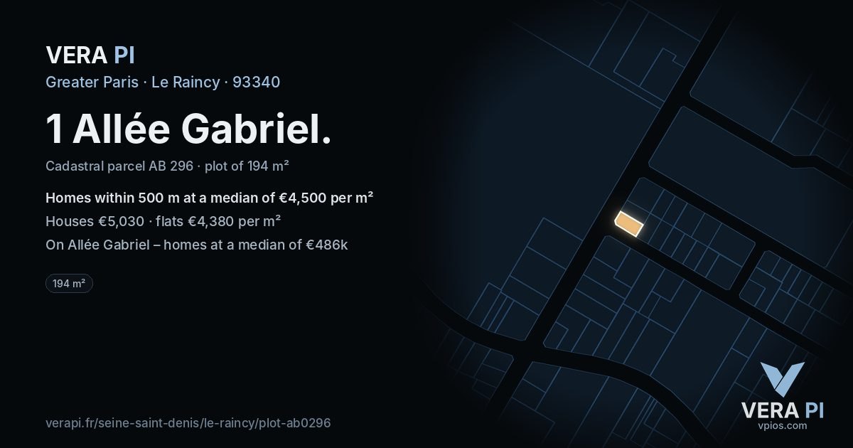 1 Allée Gabriel, Le Raincy at night – the plot lit, the parcels around coloured by the prices near them