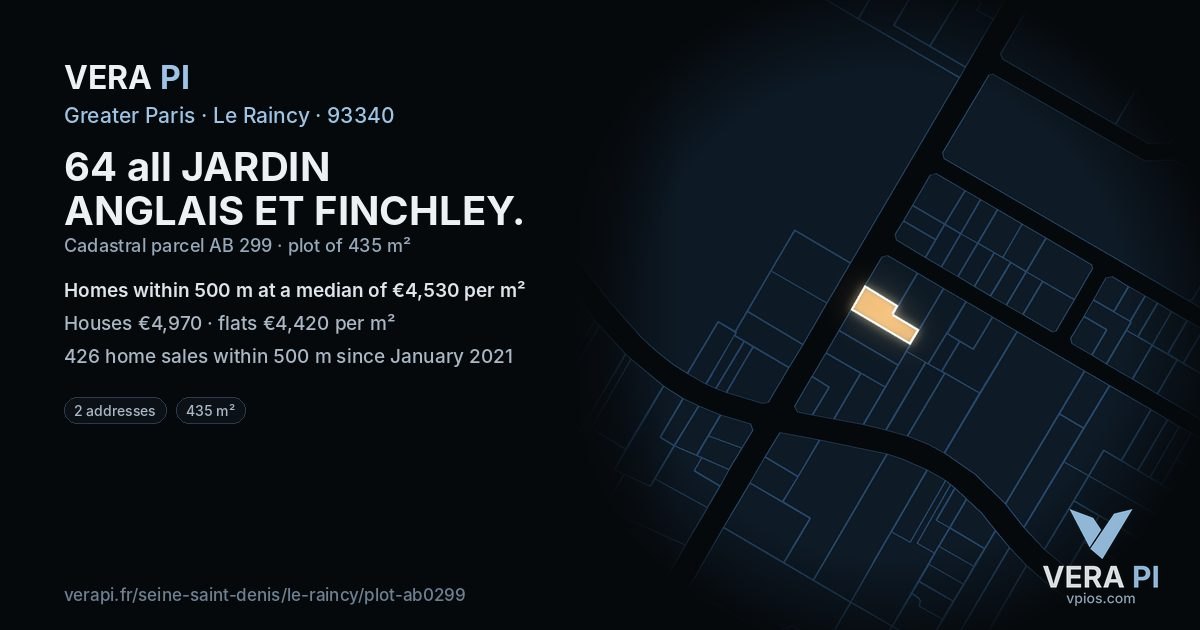 64 all JARDIN ANGLAIS ET FINCHLEY, Le Raincy at night – the plot lit, the parcels around coloured by the prices near them