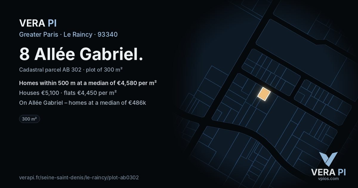 8 Allée Gabriel, Le Raincy at night – the plot lit, the parcels around coloured by the prices near them