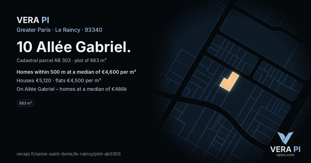 10 Allée Gabriel, Le Raincy at night – the plot lit, the parcels around coloured by the prices near them