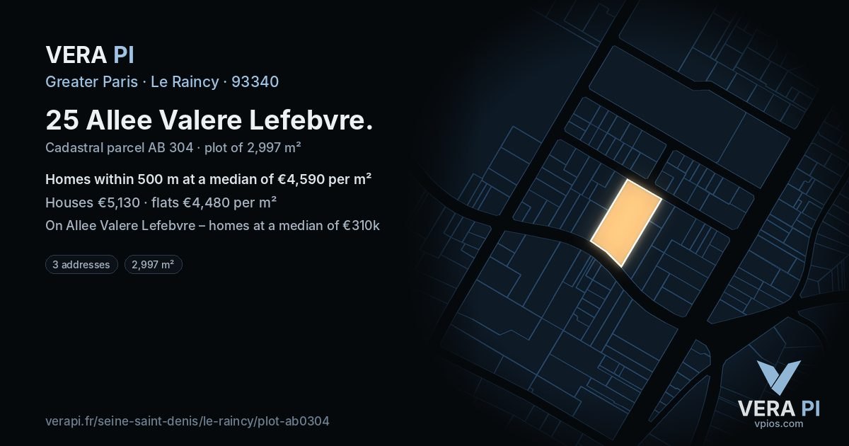 25 Allee Valere Lefebvre, Le Raincy at night – the plot lit, the parcels around coloured by the prices near them