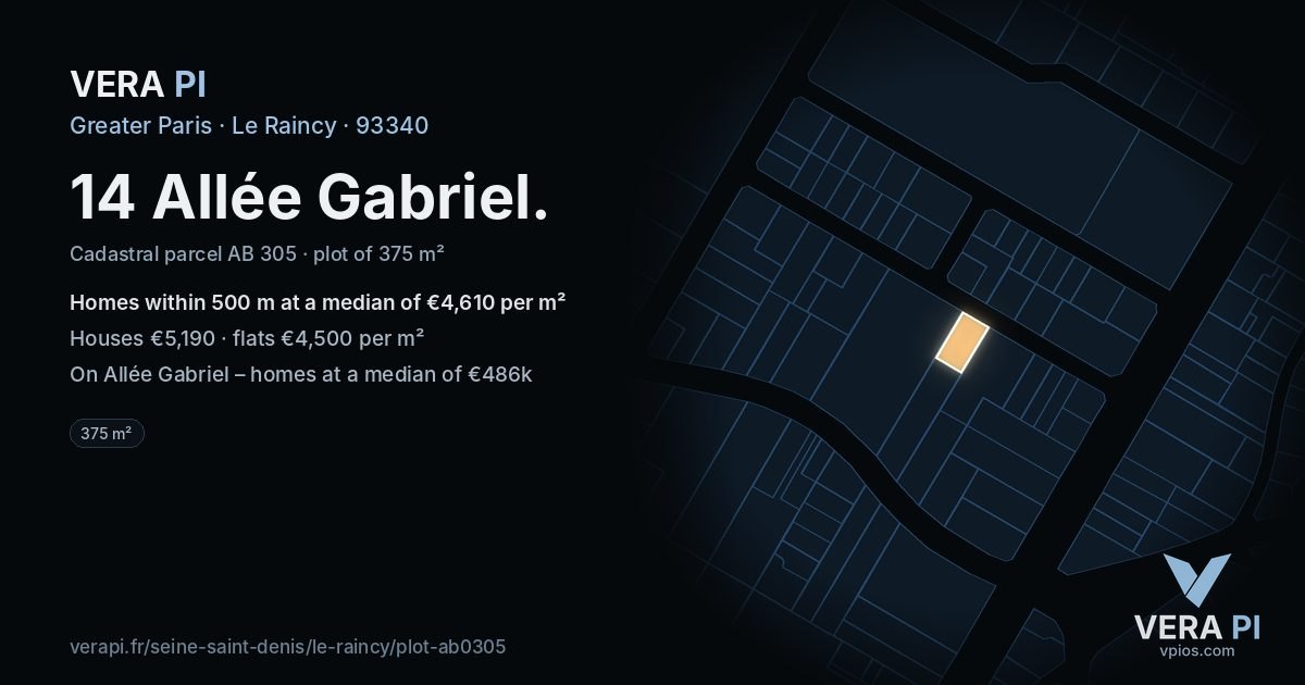 14 Allée Gabriel, Le Raincy at night – the plot lit, the parcels around coloured by the prices near them