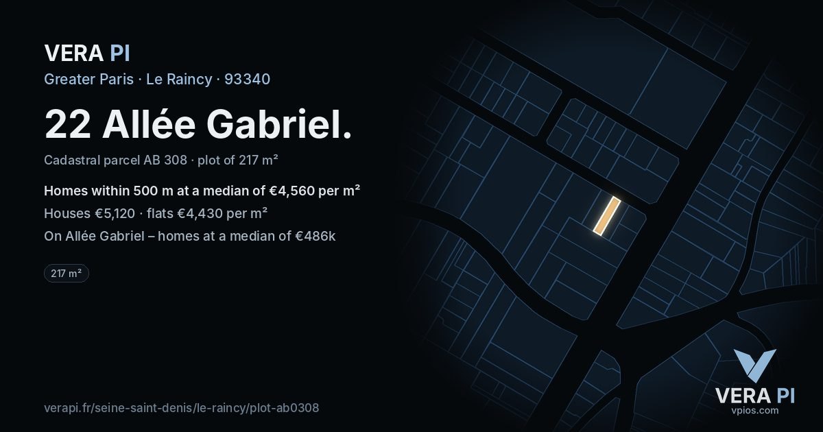 22 Allée Gabriel, Le Raincy at night – the plot lit, the parcels around coloured by the prices near them