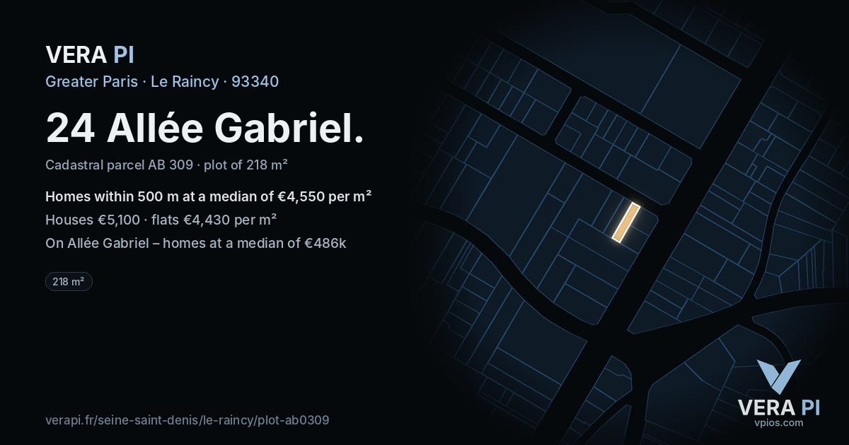24 Allée Gabriel, Le Raincy at night – the plot lit, the parcels around coloured by the prices near them
