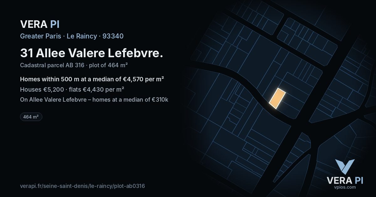 31 Allee Valere Lefebvre, Le Raincy at night – the plot lit, the parcels around coloured by the prices near them