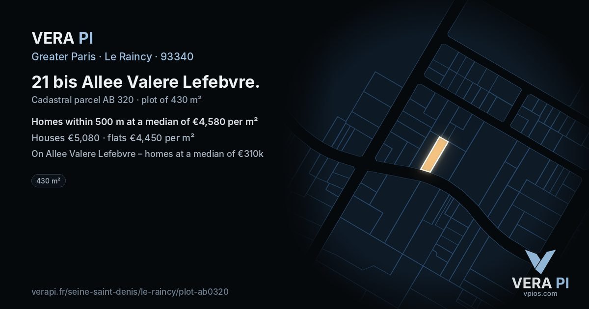 21 bis Allee Valere Lefebvre, Le Raincy at night – the plot lit, the parcels around coloured by the prices near them