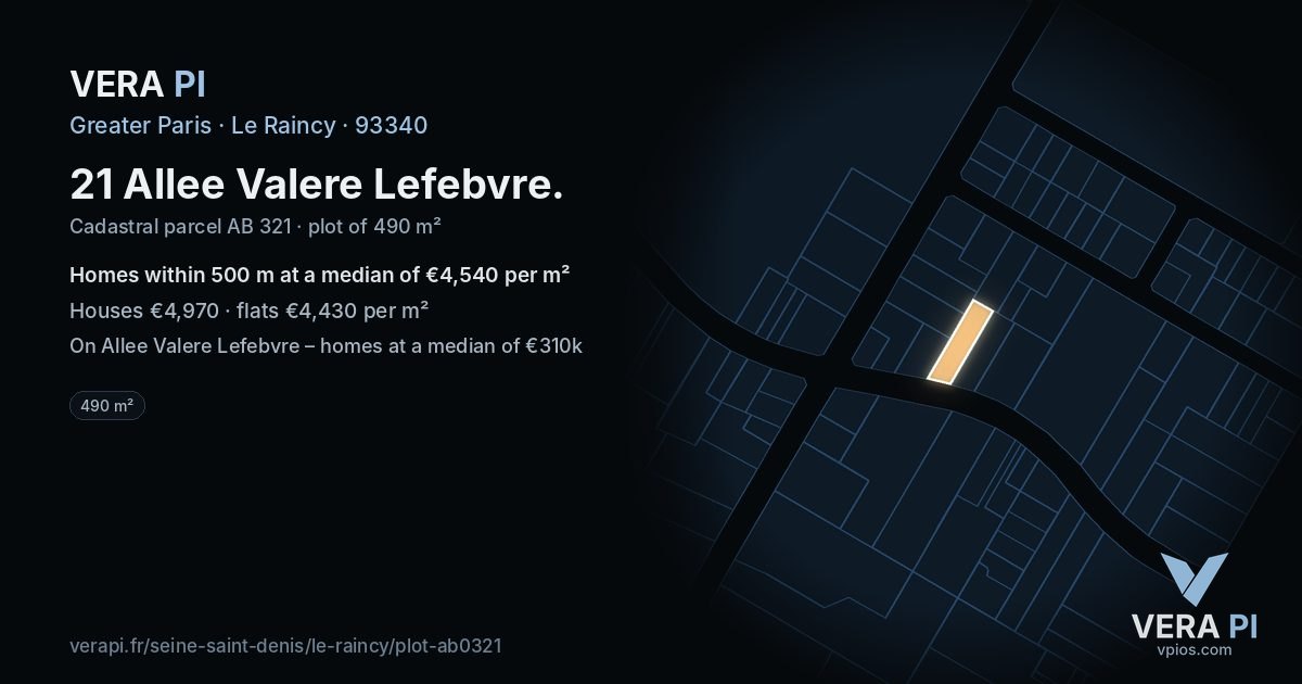 21 Allee Valere Lefebvre, Le Raincy at night – the plot lit, the parcels around coloured by the prices near them
