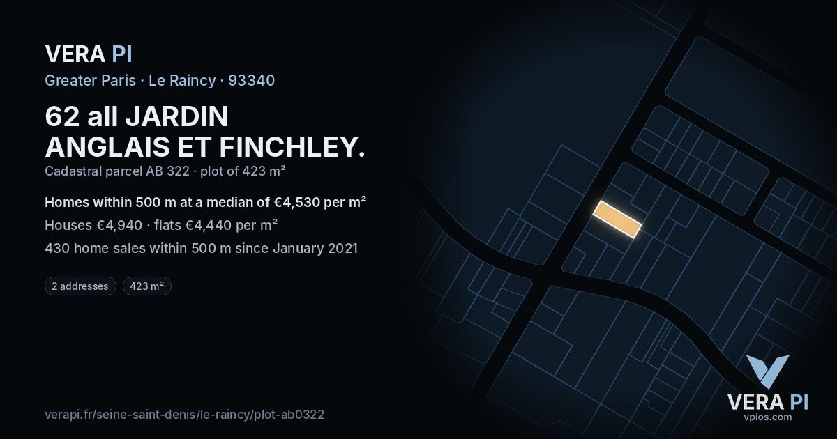 62 all JARDIN ANGLAIS ET FINCHLEY, Le Raincy at night – the plot lit, the parcels around coloured by the prices near them