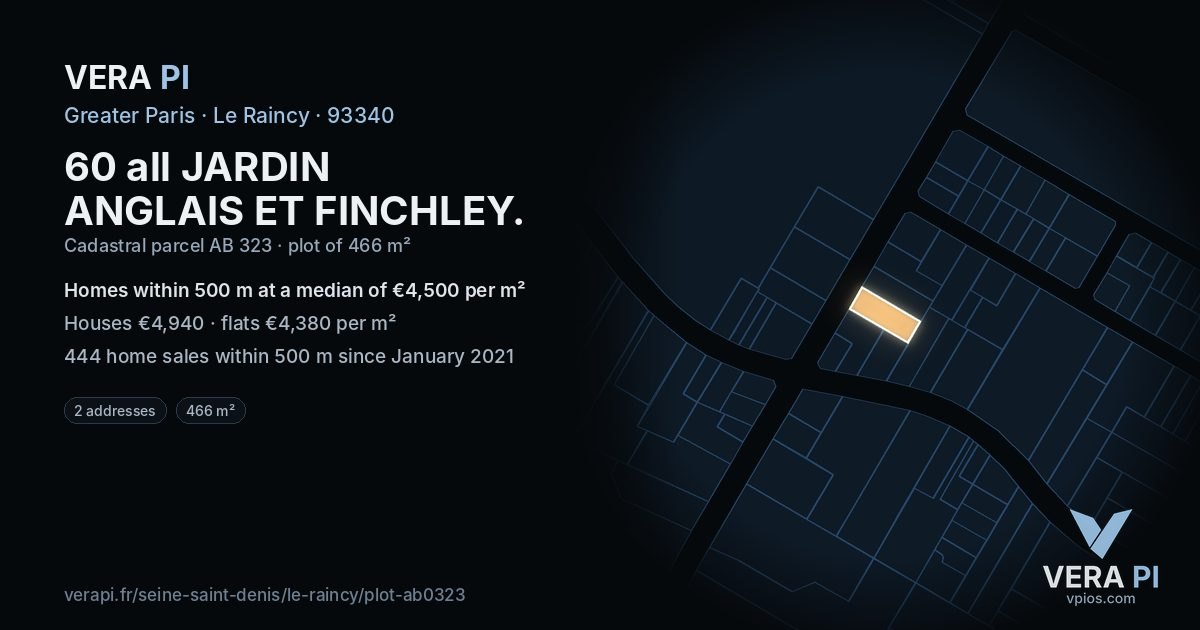 60 all JARDIN ANGLAIS ET FINCHLEY, Le Raincy at night – the plot lit, the parcels around coloured by the prices near them
