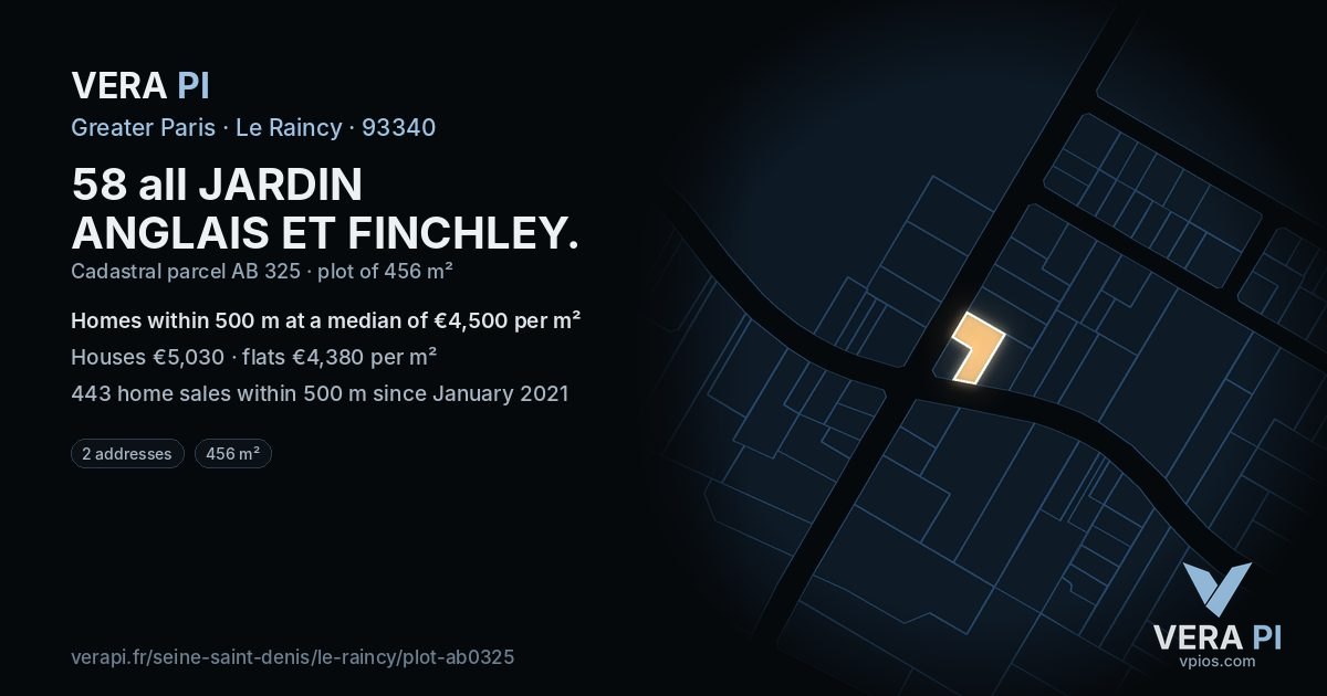 58 all JARDIN ANGLAIS ET FINCHLEY, Le Raincy at night – the plot lit, the parcels around coloured by the prices near them