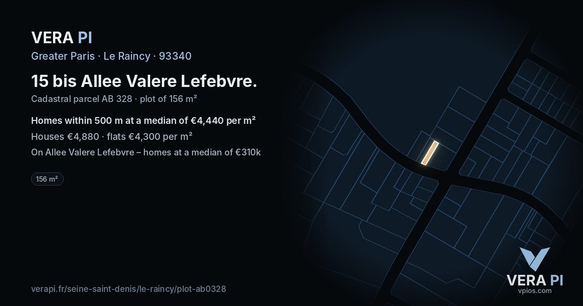 15 bis Allee Valere Lefebvre, Le Raincy at night – the plot lit, the parcels around coloured by the prices near them