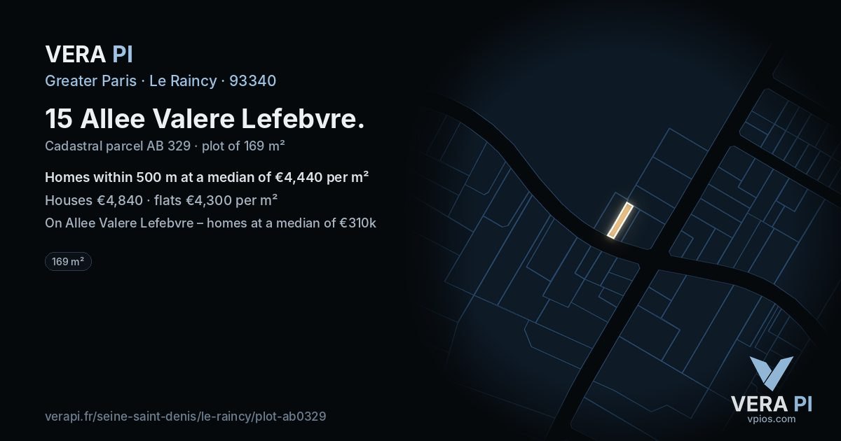 15 Allee Valere Lefebvre, Le Raincy at night – the plot lit, the parcels around coloured by the prices near them
