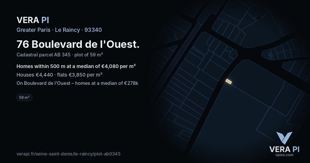 76 Boulevard de l'Ouest, Le Raincy at night – the plot lit, the parcels around coloured by the prices near them