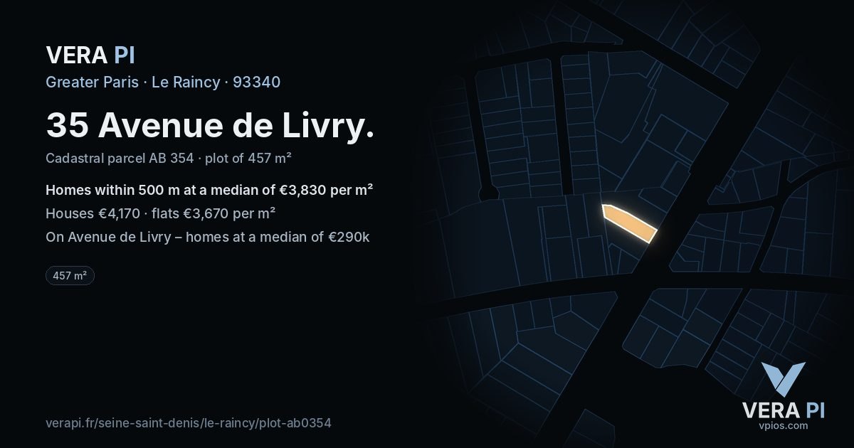 35 Avenue de Livry, Le Raincy at night – the plot lit, the parcels around coloured by the prices near them