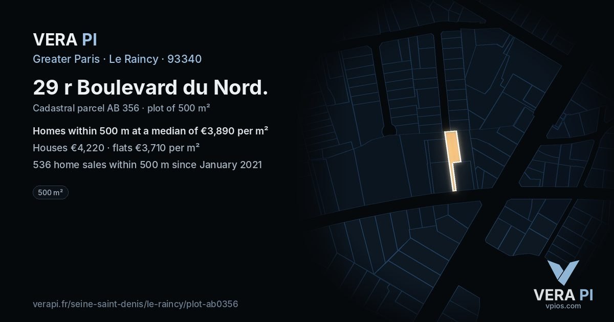 29 r Boulevard du Nord, Le Raincy at night – the plot lit, the parcels around coloured by the prices near them