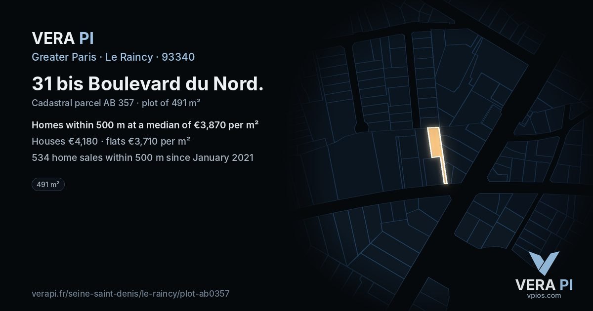 31 bis Boulevard du Nord, Le Raincy at night – the plot lit, the parcels around coloured by the prices near them