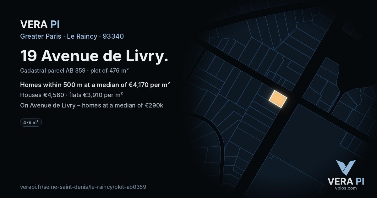 19 Avenue de Livry, Le Raincy at night – the plot lit, the parcels around coloured by the prices near them