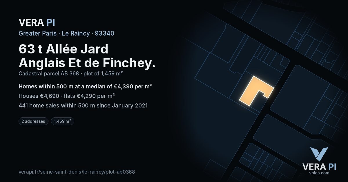 63 t Allée Jard Anglais Et de Finchey, Le Raincy at night – the plot lit, the parcels around coloured by the prices near them