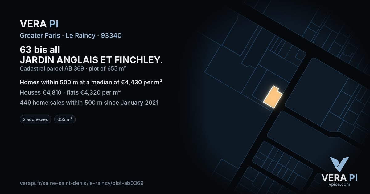 63 bis all JARDIN ANGLAIS ET FINCHLEY, Le Raincy at night – the plot lit, the parcels around coloured by the prices near them