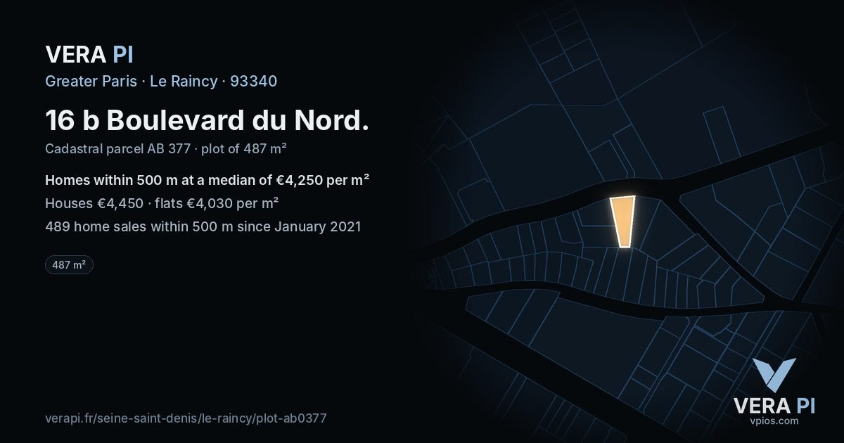 16 b Boulevard du Nord, Le Raincy at night – the plot lit, the parcels around coloured by the prices near them