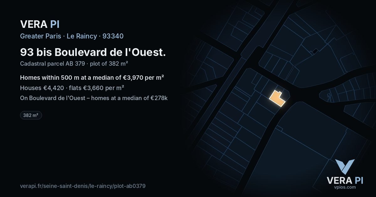 93 bis Boulevard de l'Ouest, Le Raincy at night – the plot lit, the parcels around coloured by the prices near them