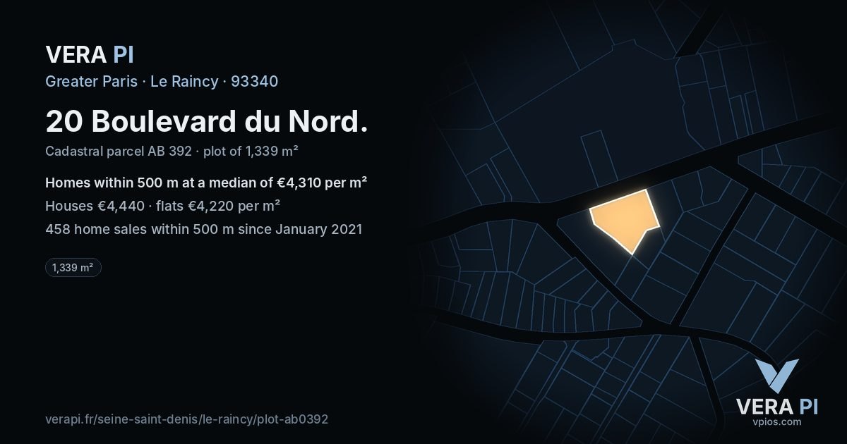 20 Boulevard du Nord, Le Raincy at night – the plot lit, the parcels around coloured by the prices near them