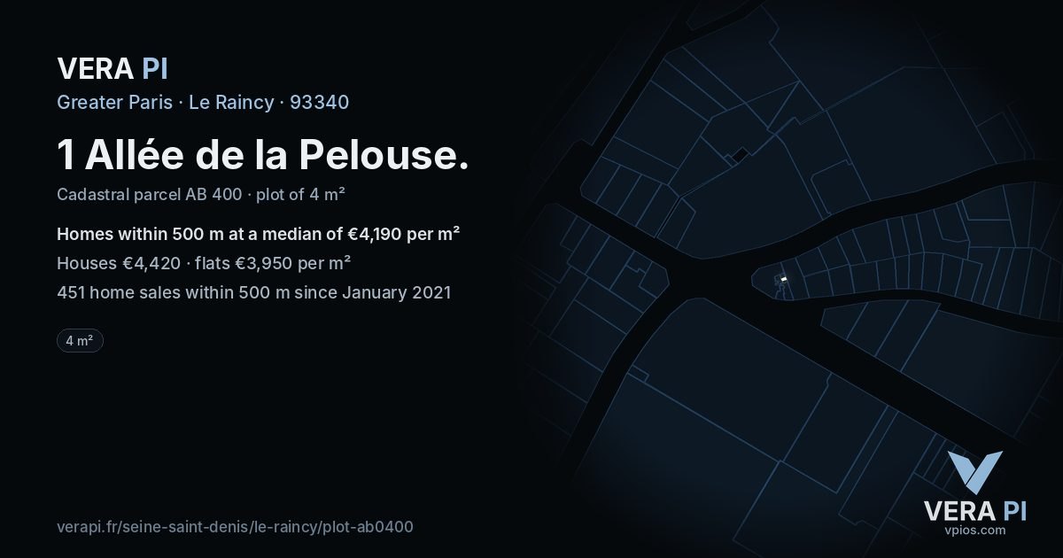 1 Allée de la Pelouse, Le Raincy at night – the plot lit, the parcels around coloured by the prices near them