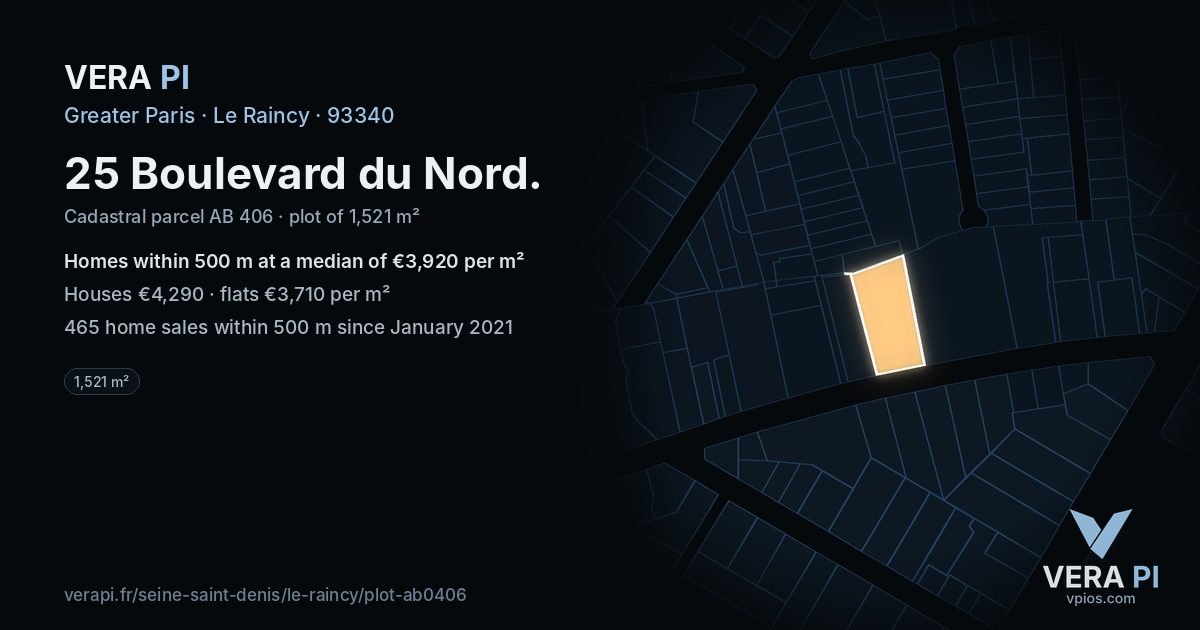 25 Boulevard du Nord, Le Raincy at night – the plot lit, the parcels around coloured by the prices near them