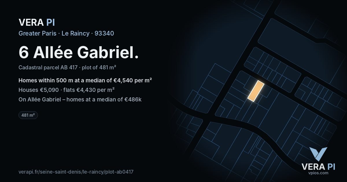 6 Allée Gabriel, Le Raincy at night – the plot lit, the parcels around coloured by the prices near them