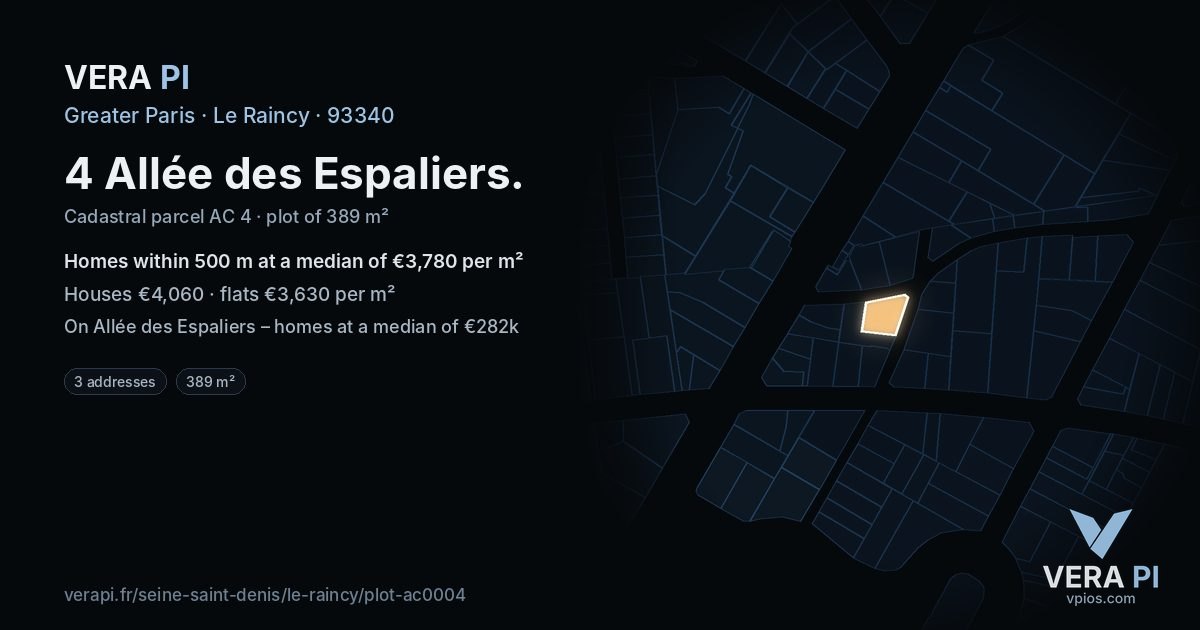 4 Allée des Espaliers, Le Raincy at night – the plot lit, the parcels around coloured by the prices near them