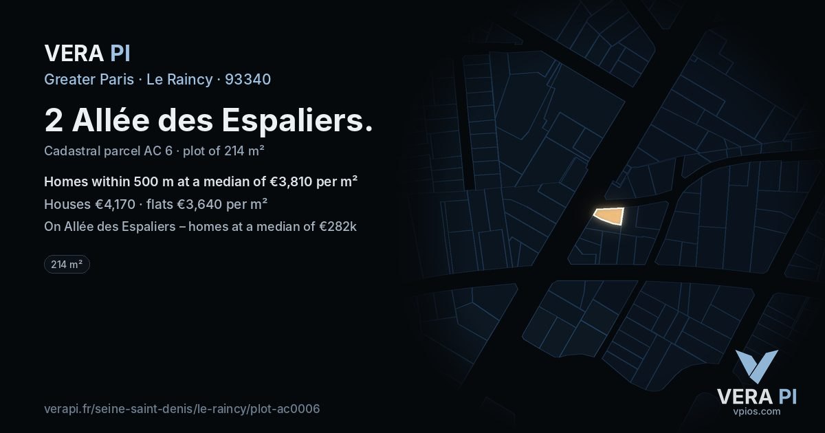 2 Allée des Espaliers, Le Raincy at night – the plot lit, the parcels around coloured by the prices near them