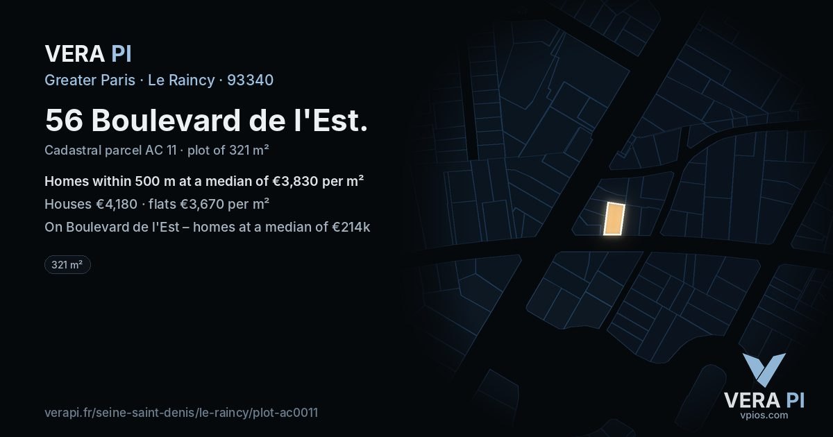 56 Boulevard de l'Est, Le Raincy at night – the plot lit, the parcels around coloured by the prices near them