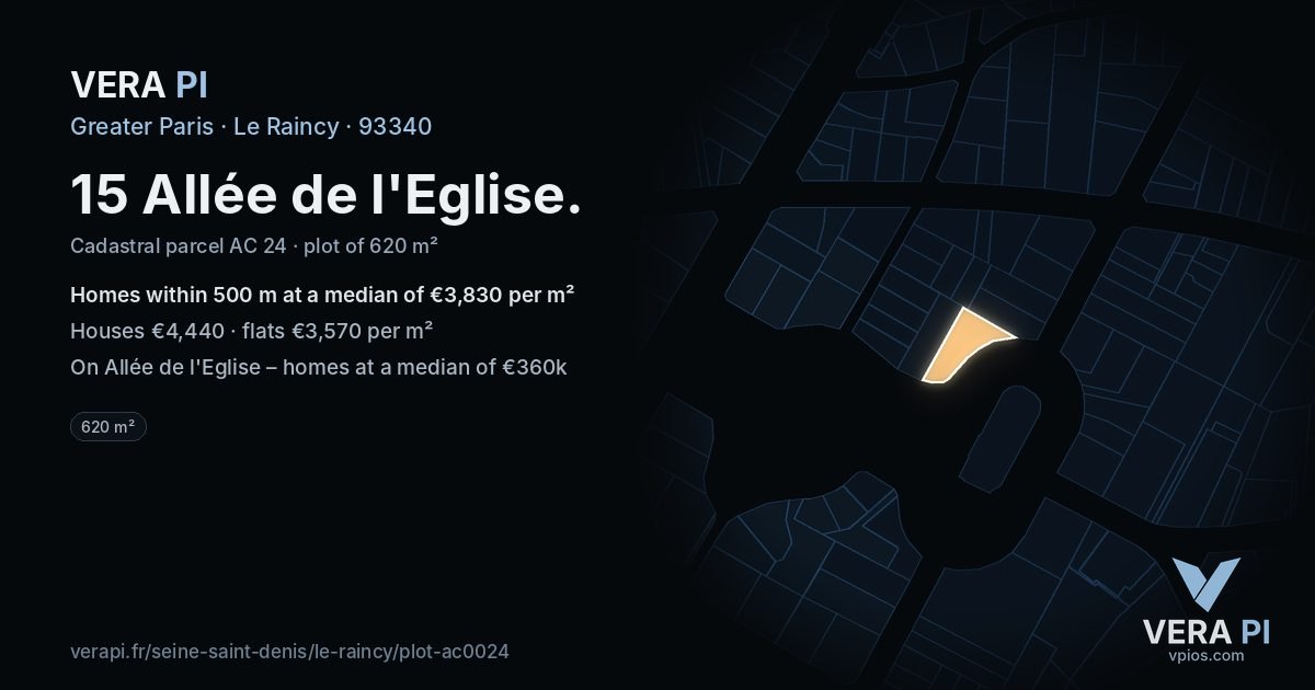15 Allée de l'Eglise, Le Raincy at night – the plot lit, the parcels around coloured by the prices near them