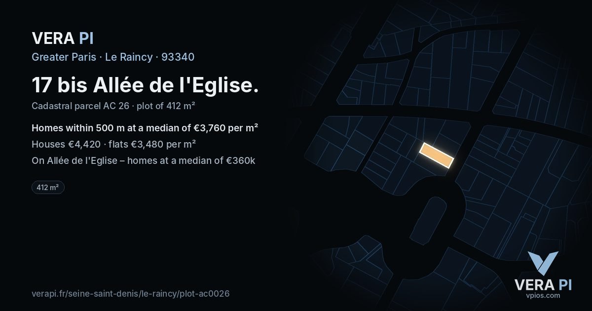 17 bis Allée de l'Eglise, Le Raincy at night – the plot lit, the parcels around coloured by the prices near them