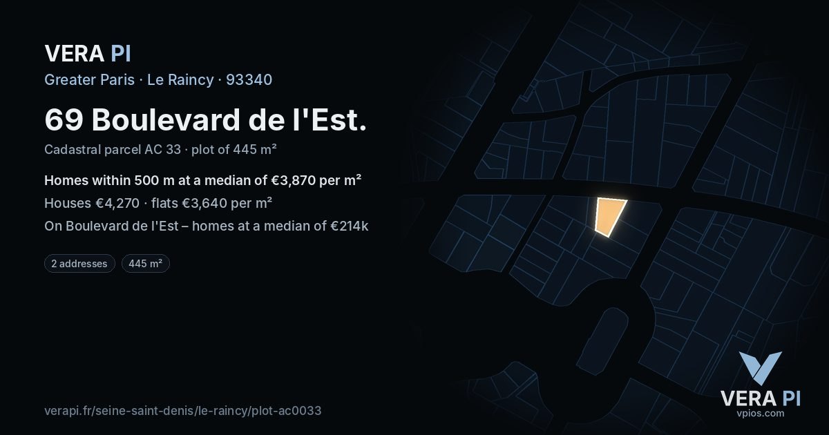 69 Boulevard de l'Est, Le Raincy at night – the plot lit, the parcels around coloured by the prices near them