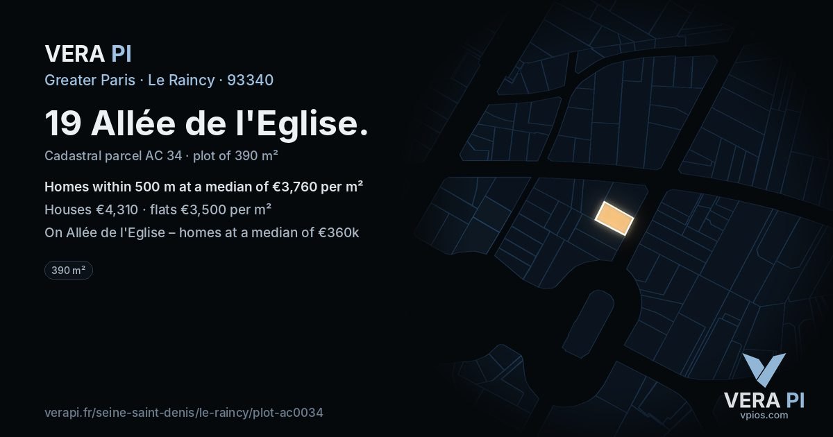 19 Allée de l'Eglise, Le Raincy at night – the plot lit, the parcels around coloured by the prices near them