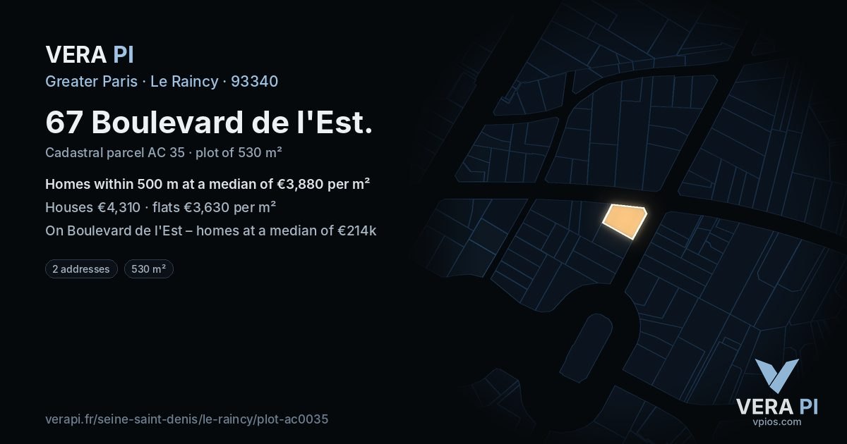 67 Boulevard de l'Est, Le Raincy at night – the plot lit, the parcels around coloured by the prices near them