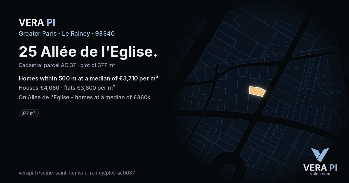 25 Allée de l'Eglise, Le Raincy at night – the plot lit, the parcels around coloured by the prices near them