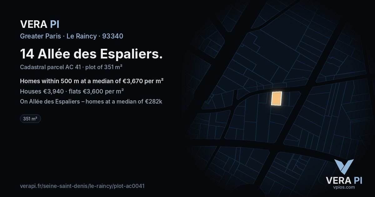 14 Allée des Espaliers, Le Raincy at night – the plot lit, the parcels around coloured by the prices near them