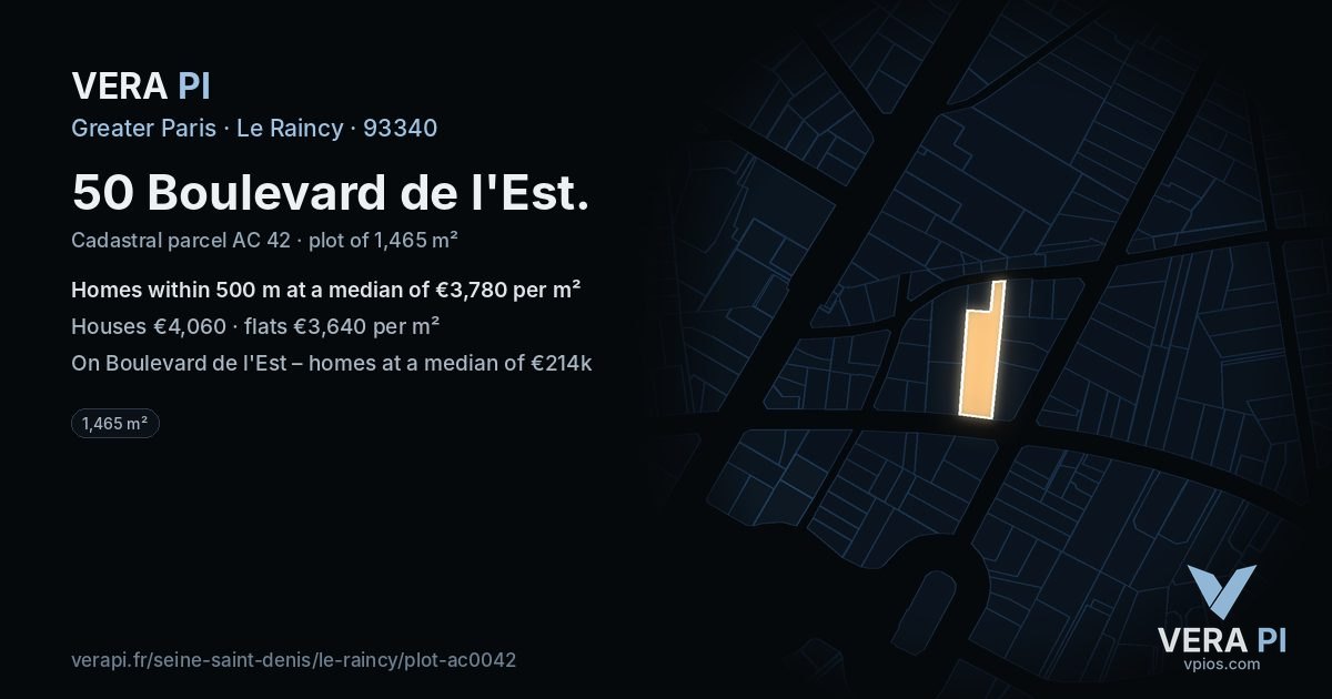 50 Boulevard de l'Est, Le Raincy at night – the plot lit, the parcels around coloured by the prices near them