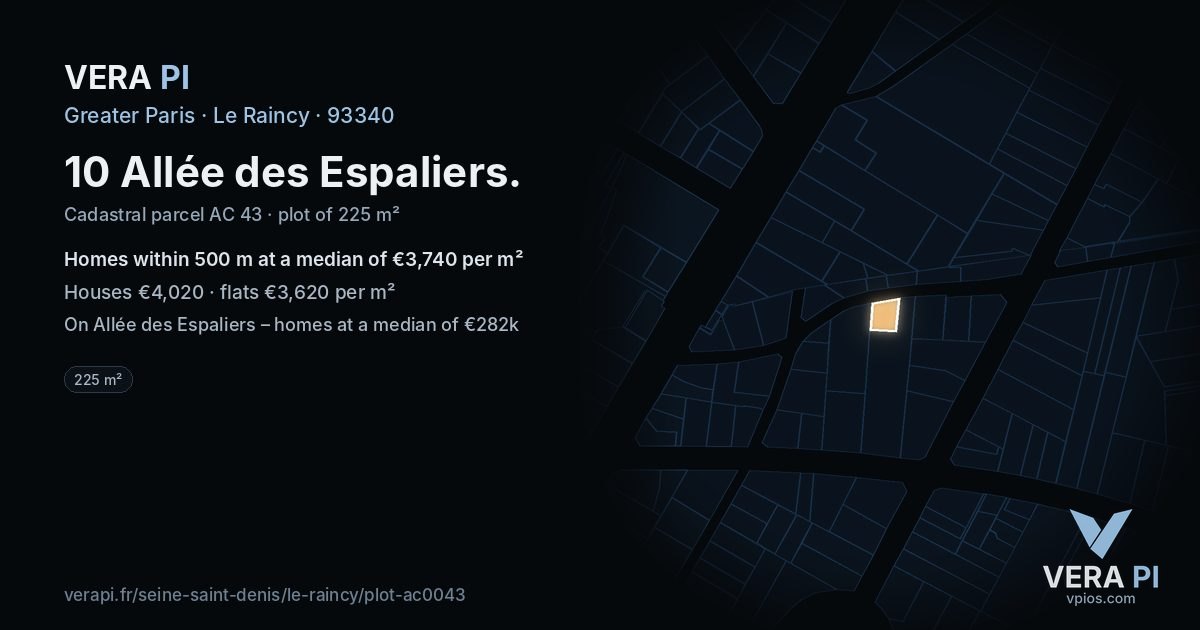 10 Allée des Espaliers, Le Raincy at night – the plot lit, the parcels around coloured by the prices near them