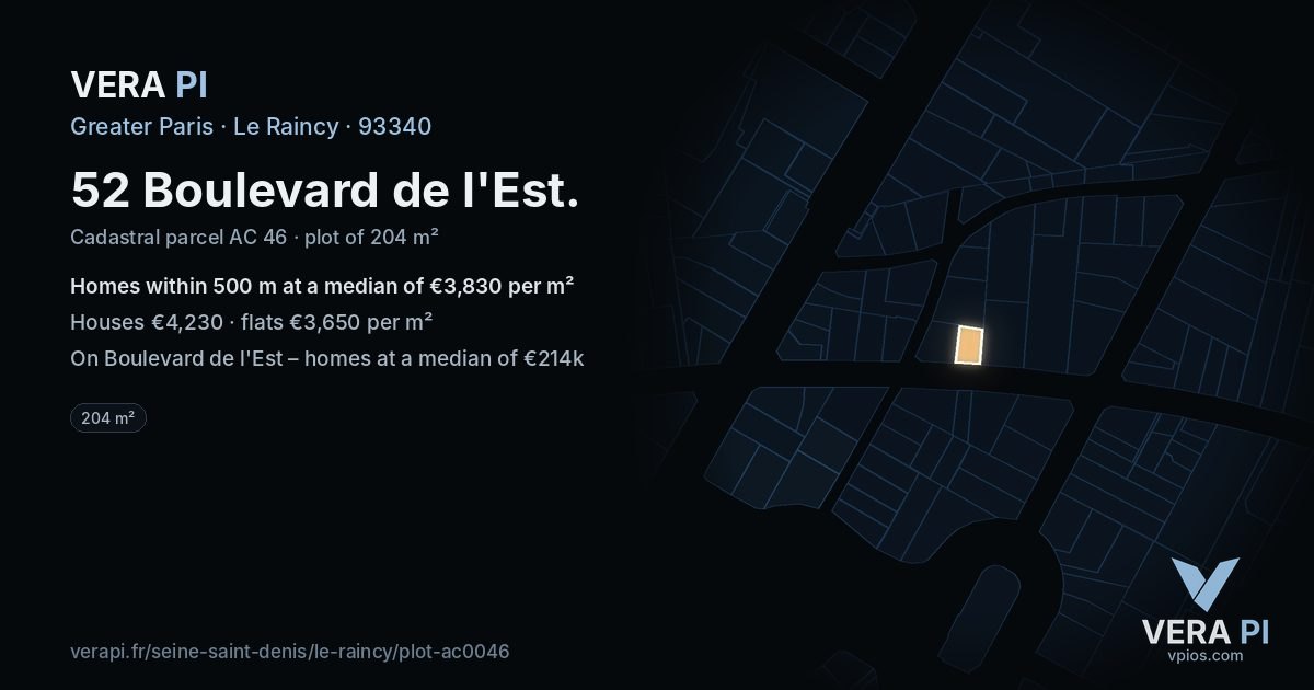 52 Boulevard de l'Est, Le Raincy at night – the plot lit, the parcels around coloured by the prices near them