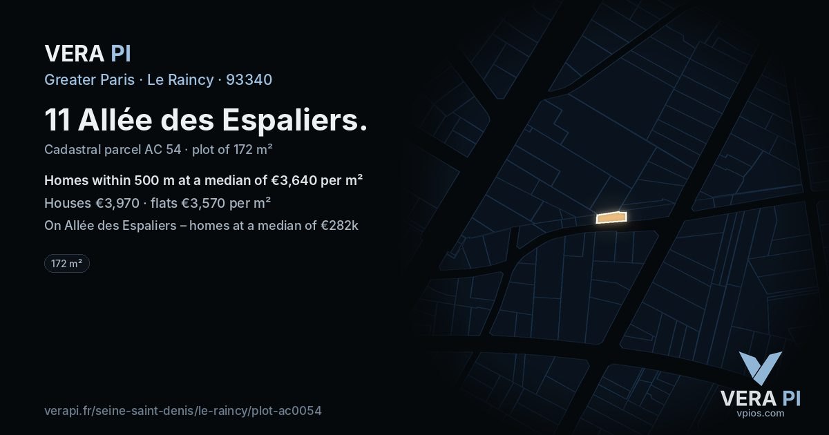 11 Allée des Espaliers, Le Raincy at night – the plot lit, the parcels around coloured by the prices near them