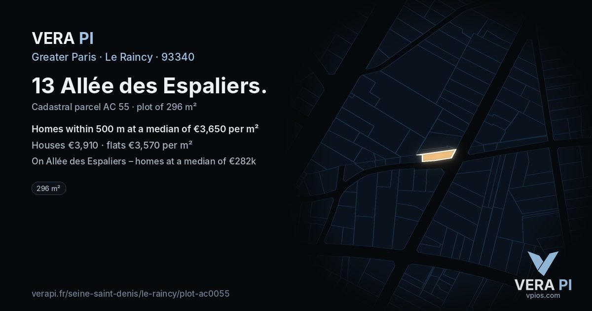 13 Allée des Espaliers, Le Raincy at night – the plot lit, the parcels around coloured by the prices near them