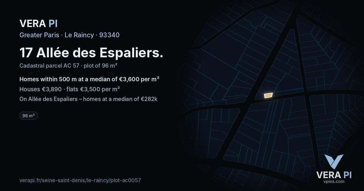 17 Allée des Espaliers, Le Raincy at night – the plot lit, the parcels around coloured by the prices near them