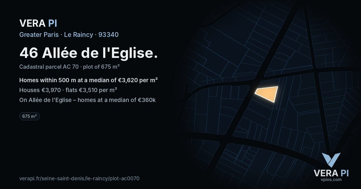 46 Allée de l'Eglise, Le Raincy at night – the plot lit, the parcels around coloured by the prices near them