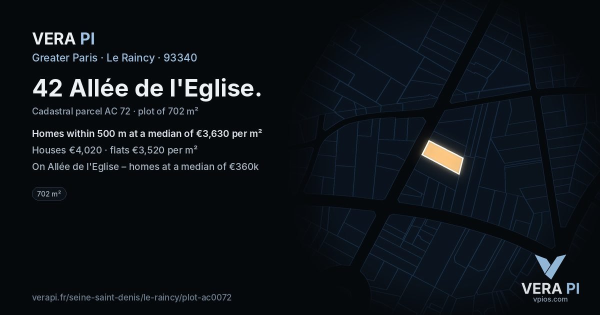 42 Allée de l'Eglise, Le Raincy at night – the plot lit, the parcels around coloured by the prices near them