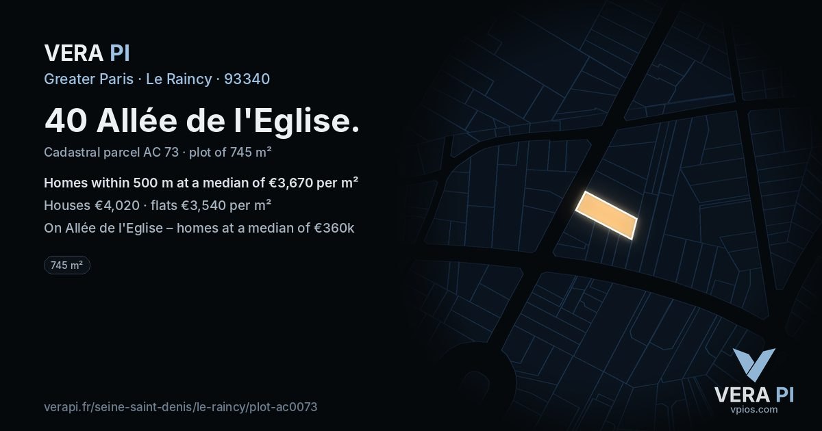 40 Allée de l'Eglise, Le Raincy at night – the plot lit, the parcels around coloured by the prices near them
