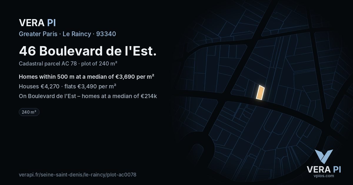 46 Boulevard de l'Est, Le Raincy at night – the plot lit, the parcels around coloured by the prices near them